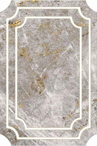 Gri Gold Çerçeveli Kaymaz Tabanlı Lazer Kesim Halı Rv311n11 Gri - Gold
