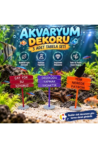 Akvaryum Dekoru - Tabela - Akvaryum Dekor - 3 Adet - Salınım Yapmaz - Balıklar İçin Güvenli - V3