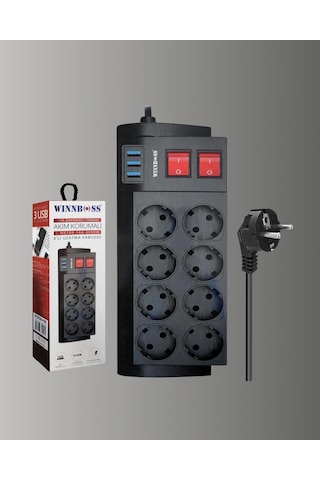 Zengemtx Termal Korumalı 8 Prizli 3 Usb Li Uzatma Kablosu