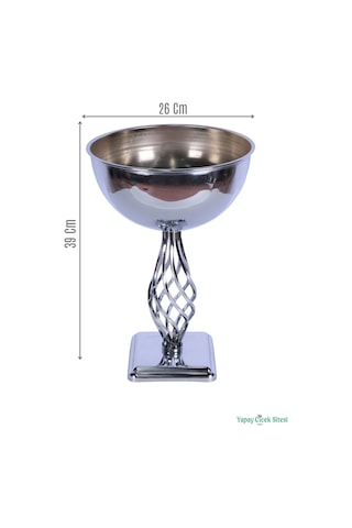 Yapay Çiçek Sitesi Metal Dekoratif Burgu Vazo 39 Cm Gümüş
