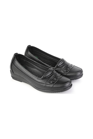 Ern Shoes Kadın Tam Ortopedik İçi Hakiki Deri Günlük Klasik Anne Ayakkabı Siyah
