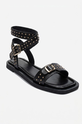 Luvishoes Carril Siyah Hakiki Deri Troklu Kadın Sandalet Siyah