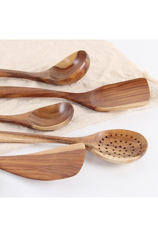 Suofeng Mörel Ahşap Tencere Çakısı Seti - Uçuz Pişirme, Non-stick Uyumlu, Uzun Saplı, Çevre Dost, Çok Amaçlı Eğimli Çorba Kaşığı Diğer