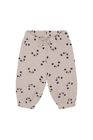 Antebies Bambu, Bej Panda Desenli Beli Lastikli Bağcıklı Uzun Kollu Erkek Kız Bebek Tshirt Pantolon Set Krem