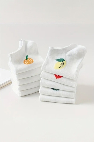 Kadın 10 Çift Premium Kalite Pamuklu Meyve Desenli Babet Çorap ASORTİ