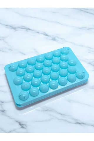 Küre Buz Kalıbı Kapaklı 33 Bölmeli Yuvarlak Buz Kalıbı Sunum Buzu Mavi