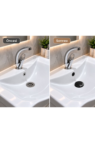 Lavabo Gider Süzgeci Bas Aç Pop-up Sistem Taşma Yüzüklü Dayanıklı Tasarım Siyah