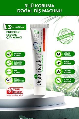 Organicadent Üçlü Koruma Doğal Diş Macunu 75 Ml - Gimdes Sertifikalı - Kapsamlı Bakım