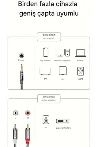 Riksoin 3-metre 3.5mm To 2rca Aux Ses Kablosu 3.5mm Hifi Ses