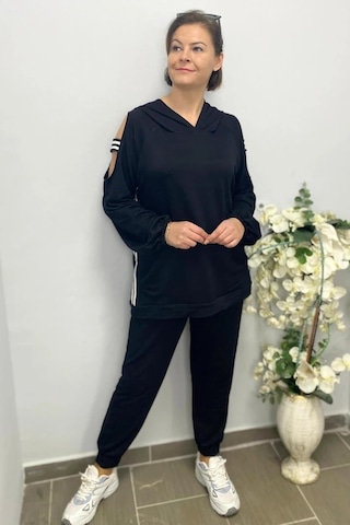 Mia Butik Kadın Siyah Kol Detaylı Eşortman Takım Siyah