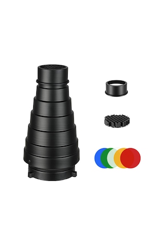 Gajeena Alüminyum Bowens Uçlu Orta Boy Metal Işık Odaklayıcı Kutu: Bal Arısı Hücresi Ve 5 Renkli Filtre Seti - Stüdyo Ve Jeneratör Işıklarına Uygun