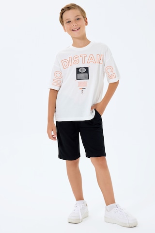 Rolypoly 3752 %100 Pamuk Erkek Çocuk Kısa Kol Cepli Oversize Şort Pijama Takımı Beyaz