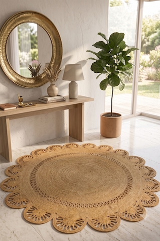 Jüt Hasır Yuvarlak Kilim Halı Yolluk Dekoratif Örgü Halı Doğal Görünümlü Bohem Kilim Salon Oturma Odası Balkon Mutfak Yatak Odası Koridor 7233bambu