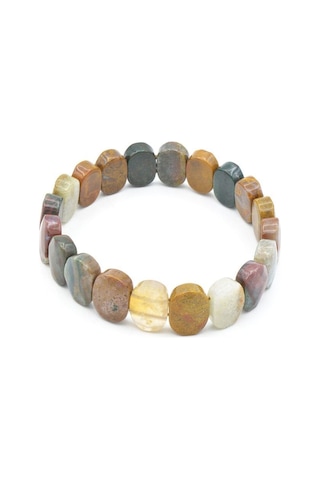 Murty99 Oval Kesim Hakiki Okyanus Jasper Taşı Bileklik Kahverengi