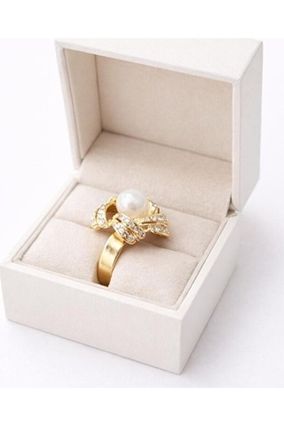 Gold İncili Nostaljik Ayarlanabilir Yüzük Gümüş + Altın
