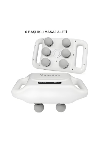 6 Başlıklı Lcd Ekranlı Şarjlı Masaj Aleti 9 Kademeli Hız Ayarlı, 2000mah Uzun Pil Ömürlü Beyaz - Gri
