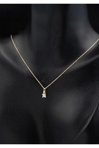 Bilezikci 14 Ayar Klasik Tektaş Altın Kolye Küpeli Set