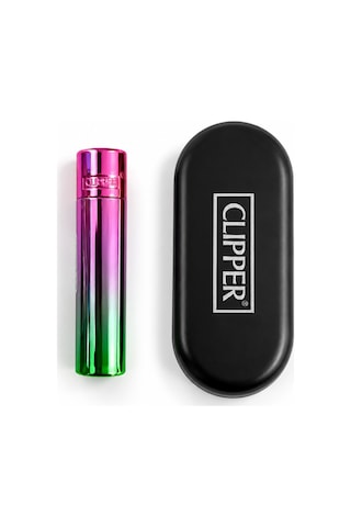 Clipper Metal Gaz Dolumlu Çakmak Pembe Yeşil Degrade Özel Kutulu Premium Model Çok Renkli