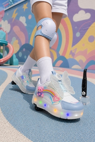 Muggo Colourful Çocuk Işıklı Patenli Tekerlekli Sneaker Spor Ayakkabı Bebe Mavi