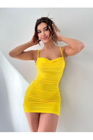 Pink Life Sarı Omuzdan Bağlamalı Sırtı Açık Bodycon-sarı