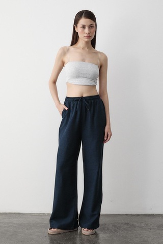 Lacivert Beli Lastikli Bol Paça Pantolon Lacivert