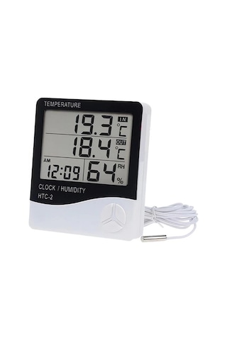 İç Ve Dış Ortam Sıcaklığını Ölçebilen Lcd Ekran Saat Göstergeli Alarmlı Nem Ölçer Termometre 5365