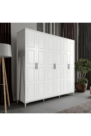Guneystore Safir 6 Kapaklı Komple Mdf Beyaz Gardırop