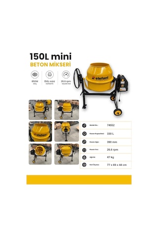 150 L Betoniyer Harç Karma Makinası Karıştırıcı
