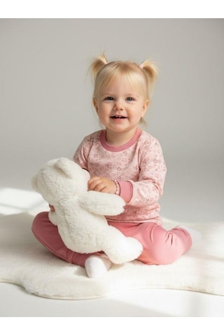 Zekids Kız Çocuk Pamuklu Çiçek Desenli Yumuşak Dokulu Pijama Takımı-16852 Pembe