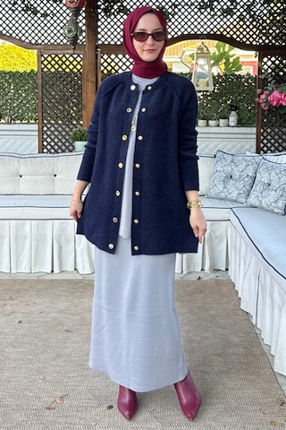Rabia Şamlı Sedef Angora Triko Hırka Lacivert Normal