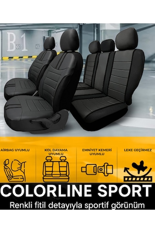 Ford Fiesta 2008 Ve Sonrası Uyumlu Colorline Sport Deri Siyah Koltuk Kılıfı