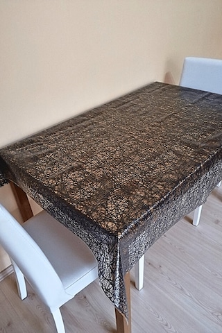 Dantel Görünümlü Üstü Şeffaf Kaplı Muşamba Masa Örtüsü -siyah Renk-farklı Ölçülerde-hlksyh Siyah