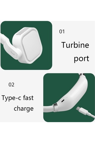G2 Asılı Boyun Yapraksız Fan Açık Öğrenci Sporları Mini Usb Sessiz Fan Renk 2000mah Gece Yeşil 0907 Beyaz