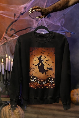 Magors Stil-x Halloween - Cadılar Bayramı Baskılı Unısex Sweatshırt, 3 İplik Şardonlu Siyah-3