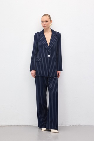 Sateen Rina Çizgili Pantolon - Lacivert-136971 Lacivert