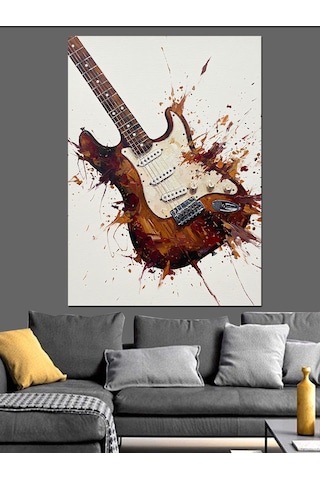 Elektrik Gitar Çalınmış Hali Dekoratif Kanvas - Mdf Ahşap Tablo