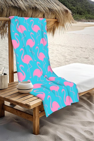 Dijital Baskı Plaj Deniz Havlusu Flamingo Desenli Peştamal Hvl0206 Renkli