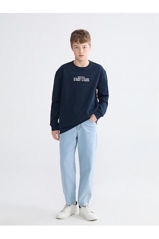 LC Waikiki Lcw Kids Lacivert Baskılı Erkek Çocuk Kalın Sweatshirt New Navy