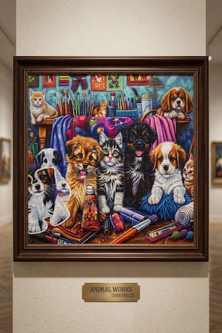 1000 Parçalı Animal Works Evcil Hayvan Temalı Puzzle 48x68cm Eğitici Çocuk Yapboz 1