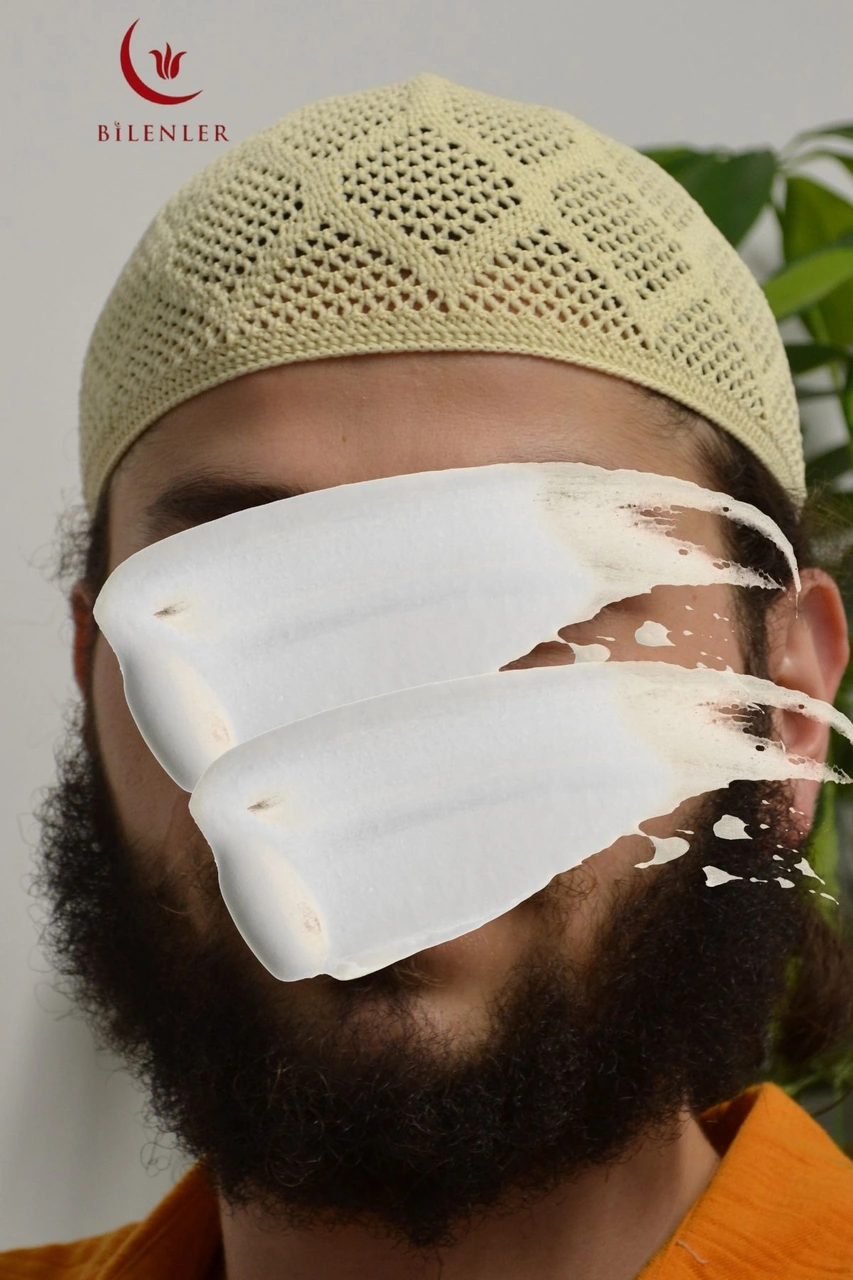 Erkek Örme Takke Hac Ve Umre İçin İdeal Nefes Alabilir Standart Beden Takke Bej