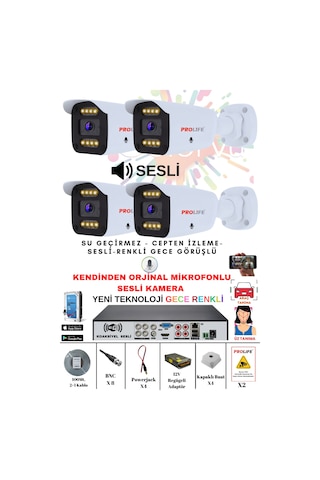 4 Lü Sesli Güvenlik Kamerası 5 Mp Gece Renkli Yüz Ve Araç Tanımalı Full Hd Kamera Sistemi