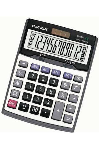 Tiga CD-2592 Büyük Boy Metal Yüzey 12 Hane Hesap Makinesi