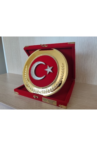 Orman Muhafaza Memurları Derneği Logolu Türk Bayraklı Plaket Kadife Kutulu 12