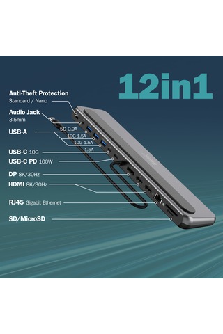 Digitus Usb-c 8k Docking Station, 12 Port Hdmı, Dp, Rj45, Usb,