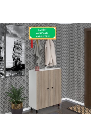 Kenzlife Ayakkabılık Galoş6 Crdbyz 53 080 32 Kapaklı 6 Raflı 24 Çift Ayakkabı Kapasitesi Ahşap