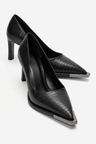 Luvi Shoes Carlotta Siyah Çizgili Kadın Topuklu Ayakkabı
