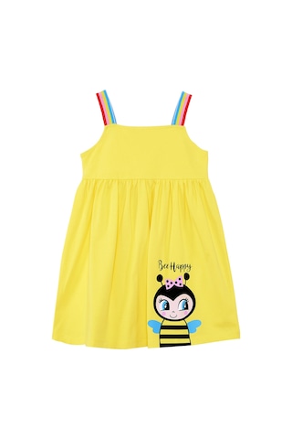 Denokids Bee Happy Sarı Kız Çocuk Elbise Sarı