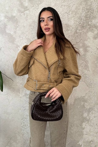 Alemdarshop Camel Kuşgözlü Kaşe Kaban