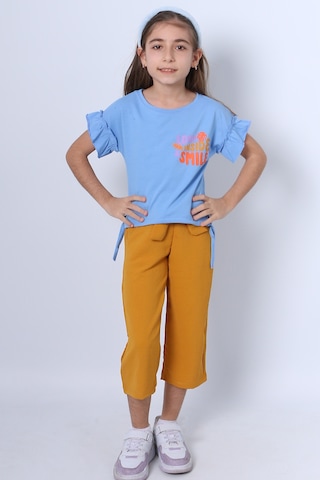 Kız Çocuk İkili Takım Sırt Baskılı Püsküllü Kolları Fıfırlı F20 Mavi