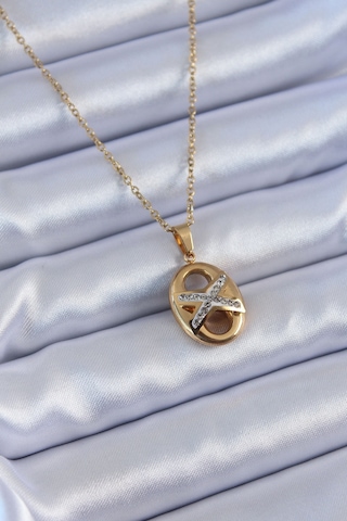 Gold Renk Zirkon Taşlı Kadın Kolye 316l Çelik
